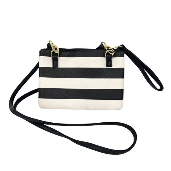Betsey Johnson Signature Black & White Striped Luv Betsey Crossbody Wristlet - Picture 9 of 10
